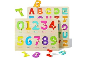 GR GRINNNIE GRINNNIE Toddler Puzzle for 1 2 3 Years Old, Wooden Alphabet Number Peg Puzzles for Preschool Toddlers Age 2-4, Great Learning Puzzle Toy 1st Birthday Gift for Girls Boys