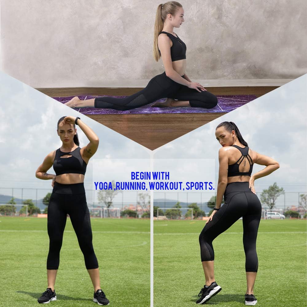 UURUN High Waist Yoga Pants Capri Workout Running Leggings with Pockets - Non-See-Through Fabric: Clothing