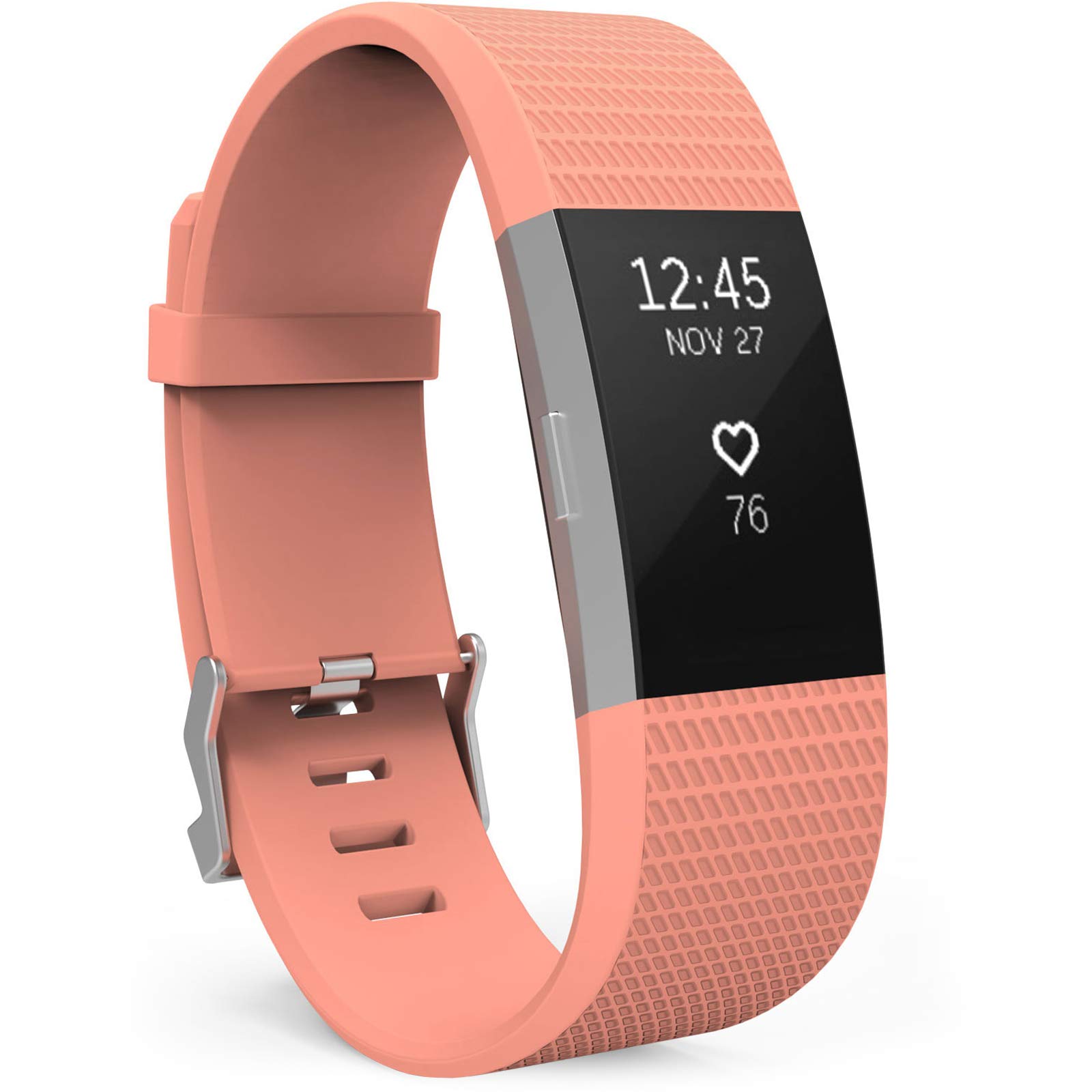 Yousave Accessories Compatible Strap for FitBit Charge 2, Silicone Sport Wristband for the FitBit Charge 2 - (Large - Single Pack, Peach Sunrise)