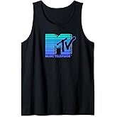 Mademark x MTV - Hand Drawn Blue Vapor Wave Sun Stripes Vintage MTV Logo Tank Top