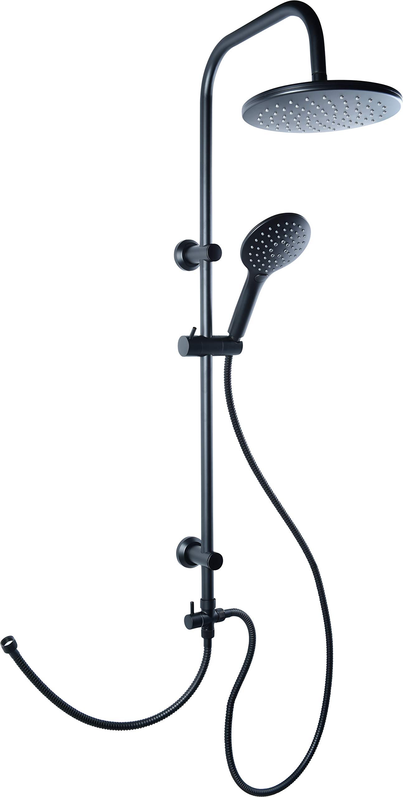 Cornat TECBE3302 "Noir" Shower System - Black Edition - Round Shower Head - Hand Shower with 3 Jet Types: Normal & Spray - Anti-limescale - Variable Borehole Spacing/Shower Complete Set with Riser