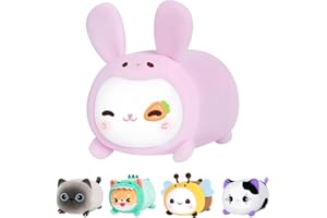 Mewaii Cute Bunny Plush Pillow, Kawaii Plushies Carrot Rabbit Stuffed Toy, Kitten Plushies with Rabbit Outfit Costume, Easter Soft Squishy Cuddle Pillow Gifts for Kids & Girls (8 Inch)