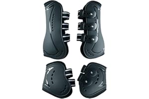 Wandrola Horse Boots Open Front Jumping Tendon Sport Boots, Hind Fetlock Boots, Secure Leg Protection, Classic Breathable Equine Supplies, Set of 4