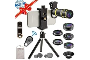 SEVENKA Cell Phone Camera Lens Kit, 18X Telephoto Lens with Remote Shutter, Tripod, Fisheye, Macro and Wide Angle Lens for iPhone 11 Pro Max X XS Max XR/8/7/6/6s Samsung Android Smartphone Black