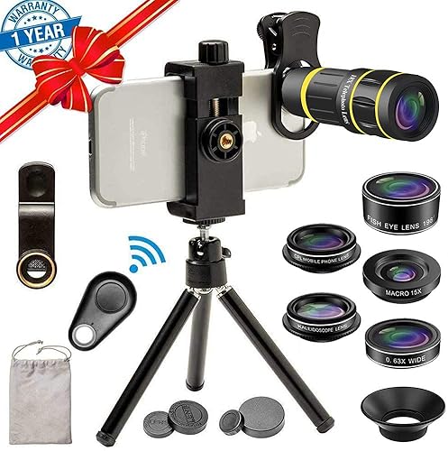 SEVENKA Cell Phone Camera Lens Kit, 18X Telephoto Lens with Remote Shutter,  Tripod, Fisheye, Macro and Wide Angle Lens for iPhone 11 Pro Max X XS Max 
