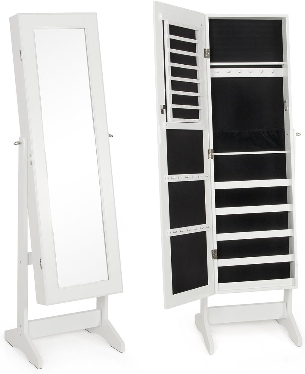 mirrored rotating shoe storage cabinet on Amazon Com Belleze Mirrored White Jewelry Cabinet Mirror Organizer Armoire Storage Ring White Home Kitchen