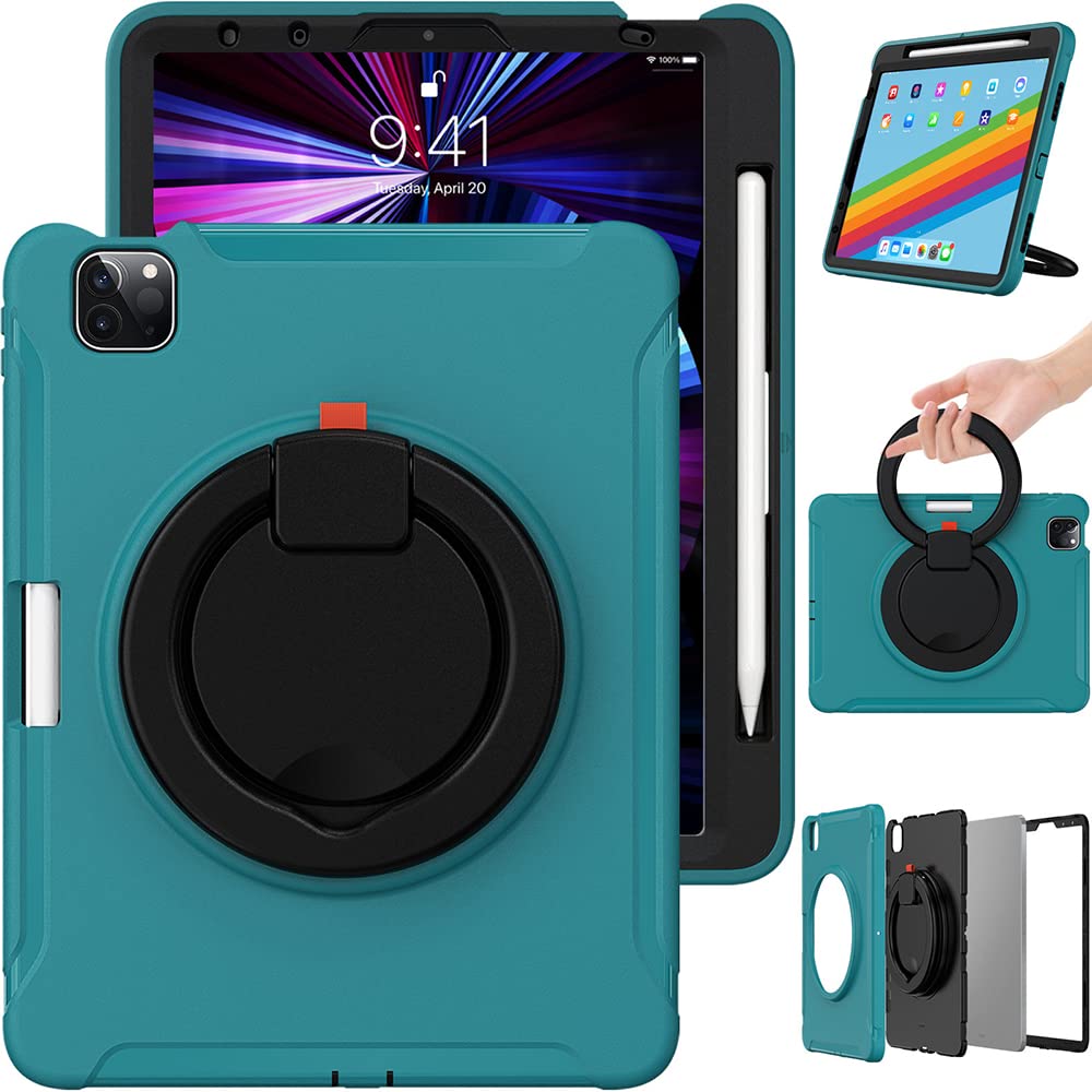 iPad Air 5 Gen/4 Gen 10.9 Inch Case with Handle, Ultra Light and Rugged Case for Kids with Rotating Stand and Pen Holder, Blue