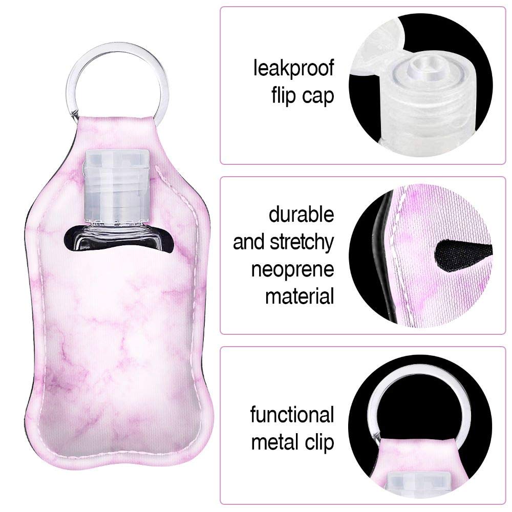 AmzElite 4 Pack Sanitizer Keychain Holder, Reusable Empty Individual Travel Bottles, Refillable 1oz Plastic Squeeze Pocketbac Containers for Hand Sanitizer, Soap, Lotion with Clip Holder : Beauty