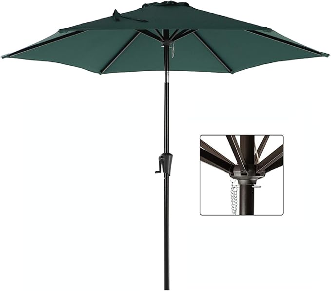 Amazon Com Cobana 7 5ft Patio Umbrella Outdoor Table Market Umbrella With Push Button Tilt Crank 6 Ribs Dark Green Garden Outdoor