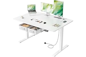 HLDIRECT Electric Standing Desk, 47x31 Inch Height Adjustable Desk with Power Outlets Ergonomic Sit Stand Desk with Drawers C