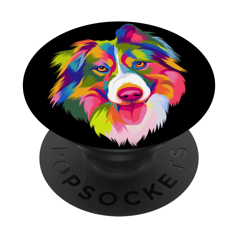 Colorful Pop Art Australian Shepherd Portrait Aussie PopSockets Swappable PopGrip