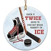 Hockey Christmas Ornaments 2025 - Ice Hockey Gifts for Players, Coach, Fans, Ceramic Sports Ornament for Christmas Tree, Gift-Ready Keepsake for Hockey Enthusiasts, Family, Friends