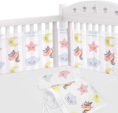 Aolso Cot Bumper 2Pcs Breathable Mesh Crib Rail Cover Unicorn