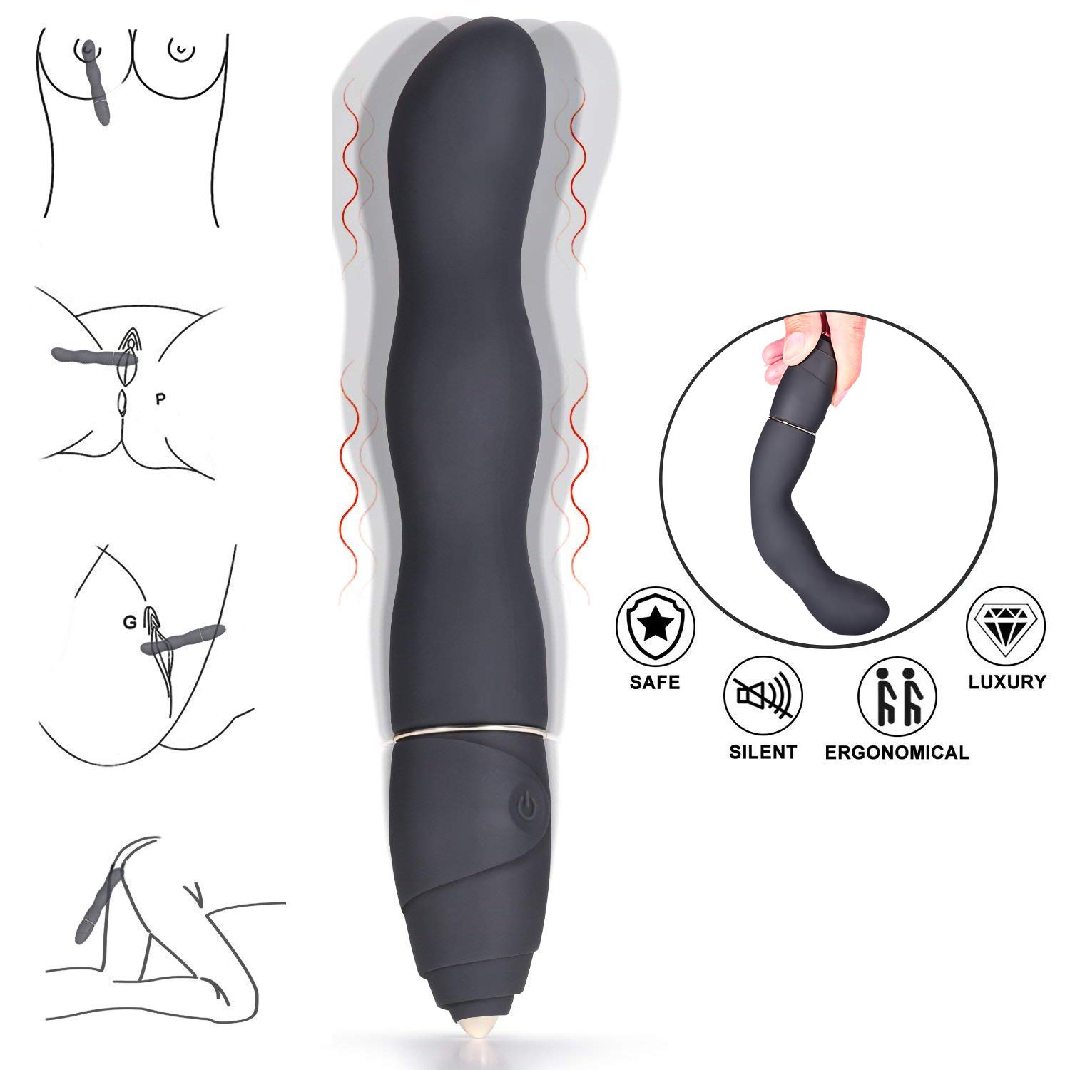 Massagestab, Louviva Magic Wand Massagestab - 10 Modi Starke Motor Massagestab-Vibratoren für sie Klitoris und G-punkt mit stoßfunktion - 100 Prozent Wasserdicht - Medizinisches Silikon