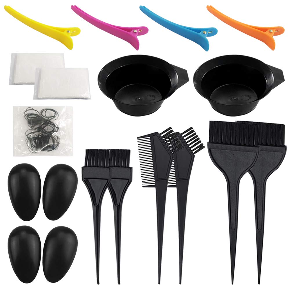 21 Packs Hair Dye Coloring Kit, Sonku Dye Brush Comb Mixing Bowl Ear Caps Shower Cap Apron Sectioning Clips and Hairbands for DIY Salon Hair Dye Tool : Beauty