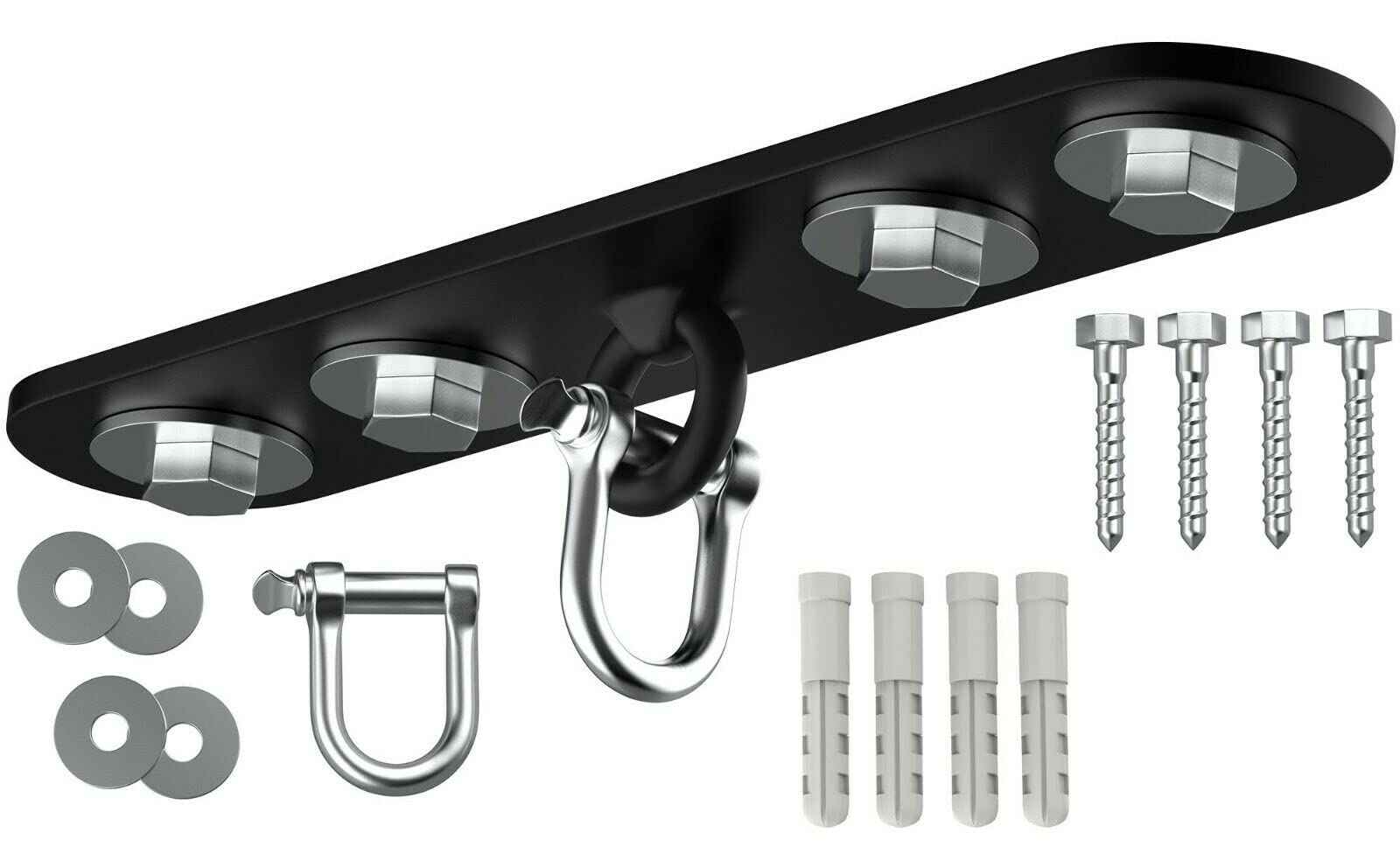 PUNCH BAG CEILING HOOK by Athletics Gear | 18-guage Heavy Duty Bracket, 10” Long, 4 Fixing Holes with D-Shackle Swivel & Fixings (10" Ceiling Hook)