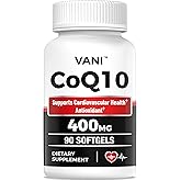 VANI CoQ10 400mg, 90 Softgels, Optimally Absorbed Ubiquinone CoQ10 Dietary Supplement Support for Heart Health & Brain Function, Gluten-Free