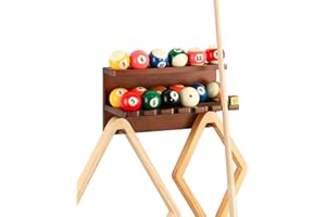 EXTCCT Wall Mount Billiard Balls Rack- Hardwood Billiard Balls Holder & 6 Pool Stick Holder for Cues Sticks Storage Pool Table Accessories Equipment Organizer