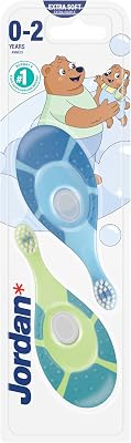 Jordan ® | Step 1 Baby Zahnbürste | Baby Zahnbürste 0-2 Jahre | Die Original Kleinkindzahnbürste mit extra weichen Borsten und weichem Beißring für Babygummis und Easy Grip | Gemischt | 2-pack