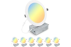 Elaruslux 6 Pack 7 Inch 3CCT Ultra-Thin LED Recessed Light with Junction Box 18W 1600LM Brightness Pot Lights, 3000K/4500K/60