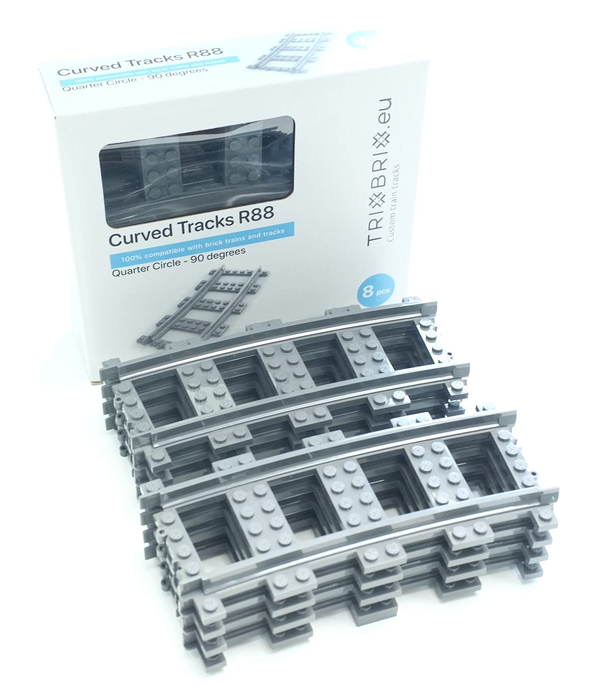 Trixbrix.eu Curved Tracks R88 Compatible with Lego City Train Sets 60197 60198 10277 60205 60238