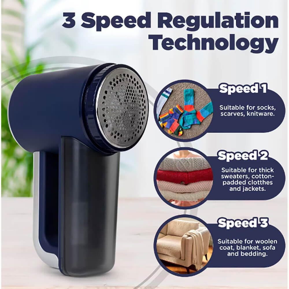 Electrolux Rechargeable Fabric Shaver | 3-Speed Lint Remover for Clothes & Furniture | Eliminates Fuzz & Pilling | Electric Lint Shaver with LED Display & Type-C Fast Charging Port - Blue