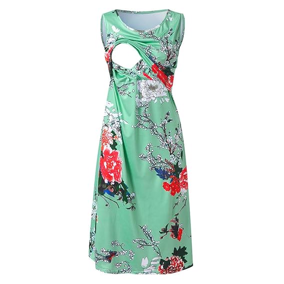 Damen Umstandskleid Stillmode,Frauen ärmelloses Mutterschaftskleid Taille Stillen Stillkleid Nachthemd Nachtwäsche Stillkleid