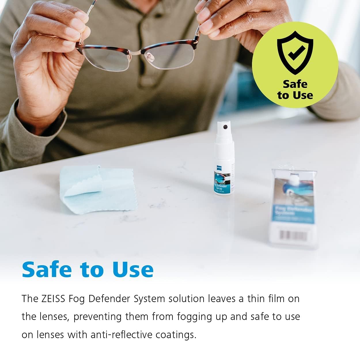 ZEISS Fog Defender System Anti-Fog Spray for Glasses – 1 Spray Bottle and 1 Microfiber Cloth