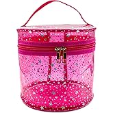 TotePrint Waterproof Pink Star PVC Makeup Bag - 7.1x6.3in Barrel Cosmetic Organizer with Zipper, Portable Toiletry Pouch for Women & Men (Pink)
