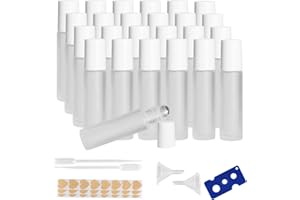 10ml Glass Essential Oil Roller Bottle, 24PCS Clear Frosted Essential Oil Roller Bottles with Stainless Steel Rollers - Refil