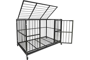KOKOTANGS 54/48/42/38 Inch Heavy Duty Dog Crate Cage with Wheels, Indestructible and Escape Proof Steel Kennel Indoor for High Anxiety Dogs with Sturdy Locks, Double Door and Tray, Extra Large XL XXL