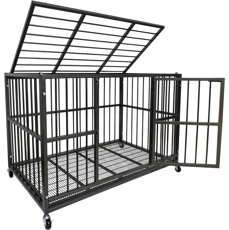 BOLDBONE 48 inch Heavy Duty Indestructible and Escape-Proof Dog Crate Cage Kennel for Large Dogs, High Anxiety Dog Crate with Removable Wire Trays and Wheels, Extra Large XL XXL Image