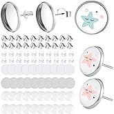 Leelosp 300 Pcs Sublimation Stud Earring Blank Kit, 50 Stainless Steel Bezel Blank Stud 50 Clear Glass Cabochon 50 Clear Earring Back 50 Stainless Back 50 Aluminum Sheet and 50 Sticker for DIY