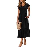 LUXVEER Women Summer Dresses 2026 Trendy Ruffle Sleeve V Neck Tiered Flowy A Line Casual Loose Beach Midi Dress with Pocket