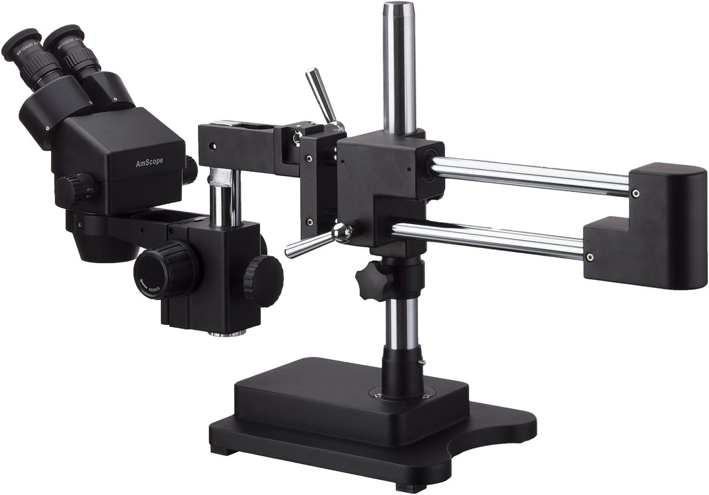 AmScope 3.5X-180X Binocular Stereo Zoom Microscope with Black Double Arm Boom Stand - Image 3