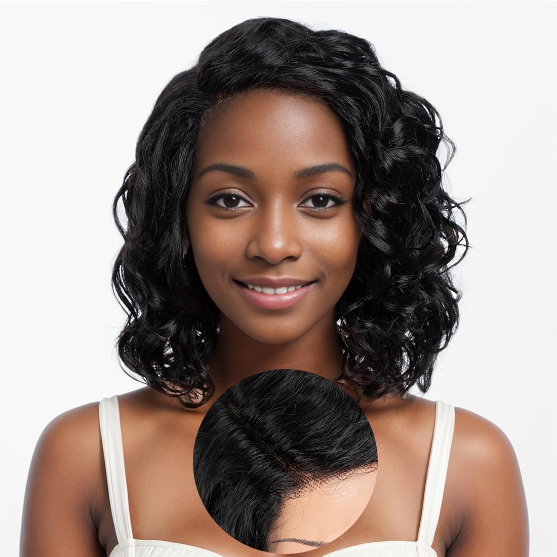 12 Inch Short Curly Lace Front Wig Human Hair Wigs 150% Density Black Deep Wavy Glueless Wigs 13x5x1 Swiss Lace Front Bob Wigs Side Part
