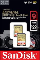 SanDisk 32GB Extreme SDHC Card 2-pack UHS-I U3 V30 60MB/s 100MB/s RescuePRO view 2