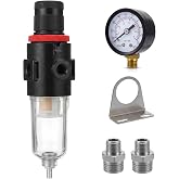 HUBEST 1/8" Air Filter Pressure Regulator with Moisture Trap for Compressor | 0-100 PSI gauge, Transparent water-view bowl, Easy drain valve, Removes oil &amp; water, For air tools &amp; spray guns
