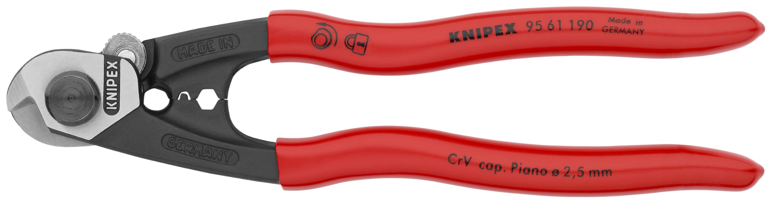 KNIPEX Wire Rope Cutter Forged with Plastic Coating 190 mm, 95 61 190