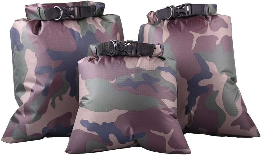 3 Pack Waterproof Dry Bag 3L/5L/8L Outdoor Kayaking Drifting Diving Beach Lightweight Rubber Waterproof Storage Bag Military Camouflage Multiple Colour