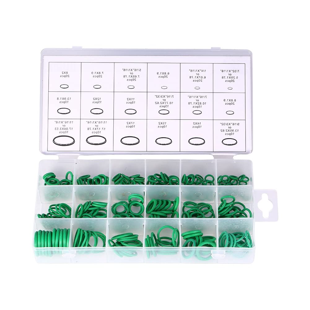 18 Sizes 270Pcs O-ring Box O-Ring Tools Set Assortment, Car Auto Vehicle RepairCar Air Conditioning Rubber O-Ring Tools HNBR Seals Assortment Kit, Green