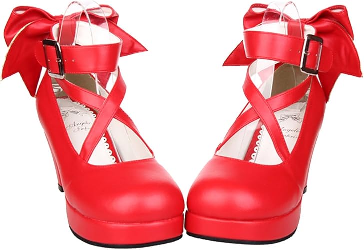 Amazon Cnstone シンプル 定番 ロリータ パンプス ロリータ靴 赤 レッド お嬢様風 厚底パンプス ゴスロリ コスプレ靴 ヒール6 5cm Cnstone シューズ バッグ