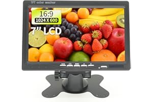 Qcvoruno 7 inch Security Monitor & Displays, HD/AV/VGA Input, 1024 * 600 Resolution, Built-in Speakers Portable LCD Monitor, Suitable for Game DSLR CCTV PC DVD TV Box