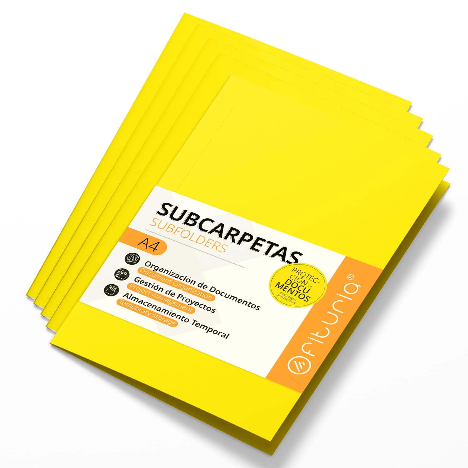 A4 Cardboard Subfolders, 180 g Paper Filing Folders, Sorter Folder for Documents, Pack of 50 Coloured Office Subfolders for Filing and Sorting – Ophituria (Strong Yellow)