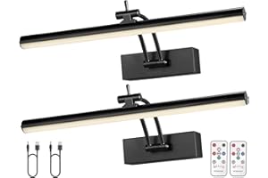 Yuichoy 2 Pack Picture Light Battery Operated for Wall, 12" Wireless Display Art Lighting for Painting with Remote, Dimmable 4200mAh Picture Frame Lights for Gallery, Black
