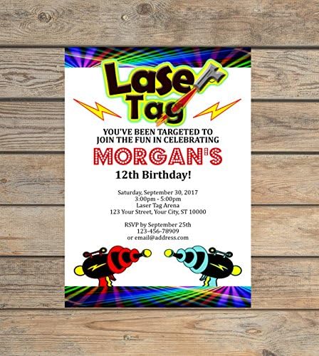 Custom Laser Tag Party Invitations, Personalized Lasertag Birthday Party Invitations, Laser Tag Theme Invites, Matte Finish