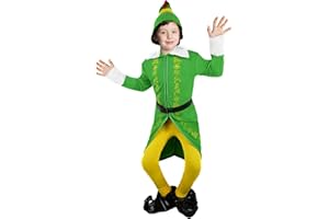 RTOPDS Budby The Elf Costume for Kids Boys Green Elf Suit with Hat for Halloween Christmas Dress-Up Holiday Parties & Cosplay
