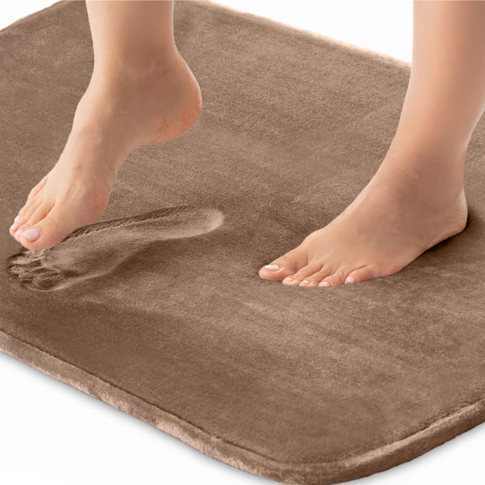 Photo 1 of Gorilla Grip Thick Memory Foam Bath Rugs, Soft Absorbent Velvet Bathroom Mats, Durable Dots on Underside, Machine Washable Bathmat, Carpet Rug Room Decor for Shower Floor, 36x24 Mat, Taupe