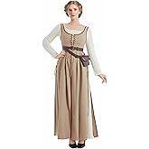 daizbella Medieval Renaissance Dress Retro Viking Fake Two Piece Dress with Wasit Bag