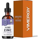 VIMERGY Kids USDA Organic Liquid Zinc Sulfate – for Children & Adolescence 1-18 Years Old, Fast-Absorbing Immune Support* – Promotes Healthy Bones, Hair & Skin. Kosher, Vegan, Non-GMO – 55 mL